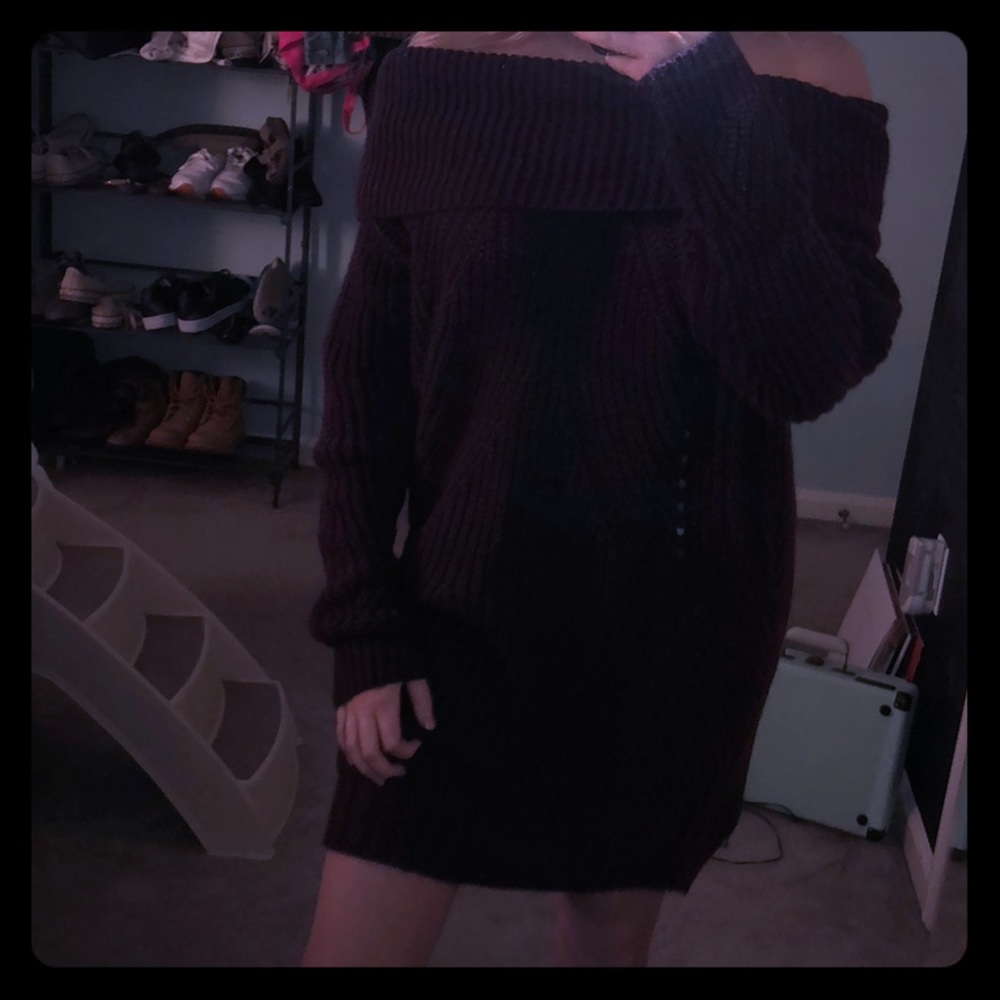 Burgundy Knit Knee Length Dress
